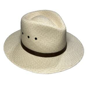 VTG LL Bean Panama Straw Hat Fedora 7 71/8 Handwoven Old World Coastal Luxury